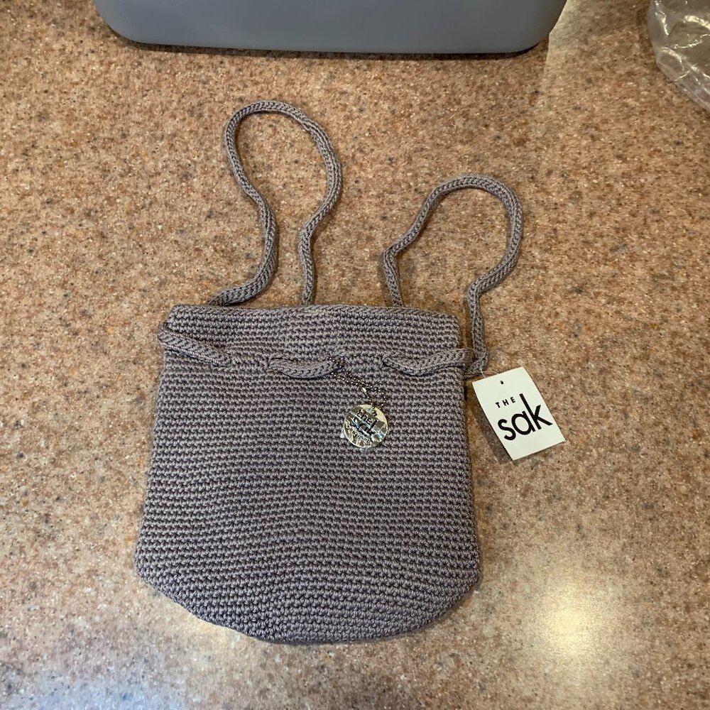 tHE sAK Cloud gray crochet craze min backpack purse NWT